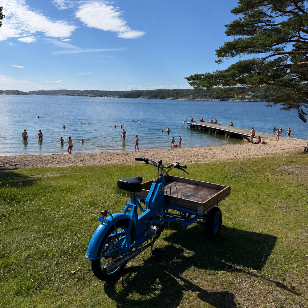 Bild på en strand en varm och solig dag.